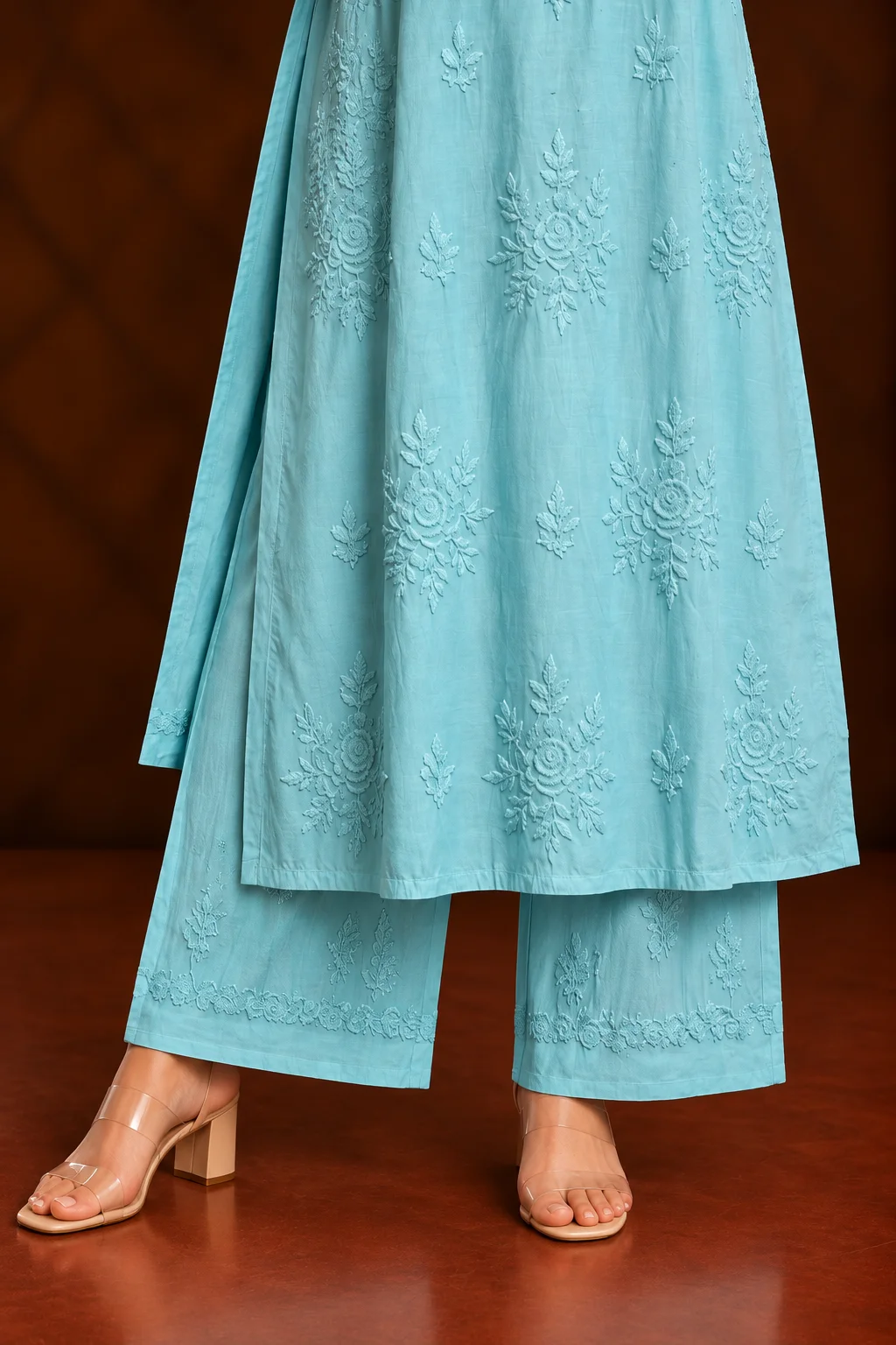 Ocean Whisper Chikankari Suit - Muslin Chikankari 2-Piece Suit Set by Feathers by Priya - Image 5