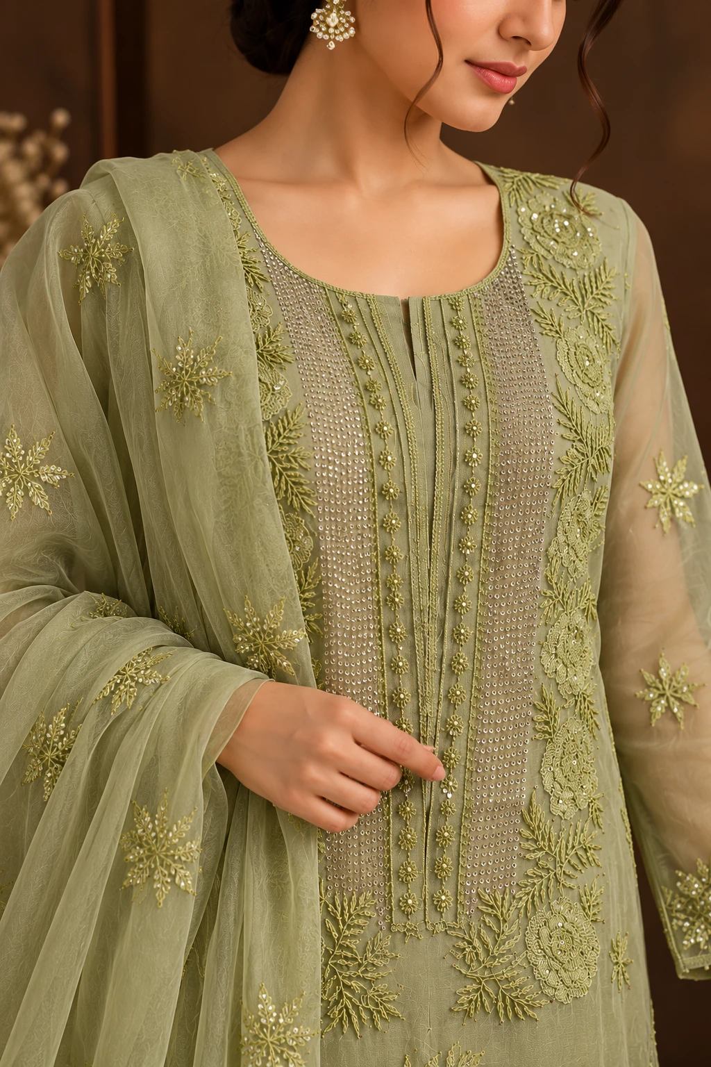 file_00000000a4388208898f676461b4f8d3_result Verdant Organza Mukaish Unstitched Chikankari Suit - Chikankari by Feathers by Priya - Image 4