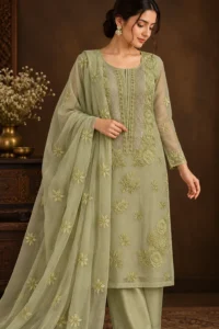 Verdant Organza Mukaish Unstitched Chikankari Suit - Chikankari by Feathers by Priya