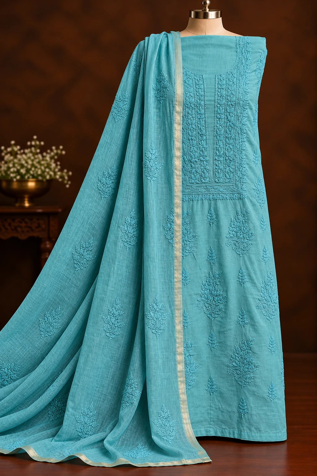 file_00000000aab481faa9c21f68a8cd0c16_result Azure Tone Unstitched Chikankari Suit - Chikankari by Feathers by Priya - Image 2