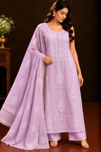 Lavender White-Thread Unstitched Chikankari Suit - Chikankari by Feathers by Priya