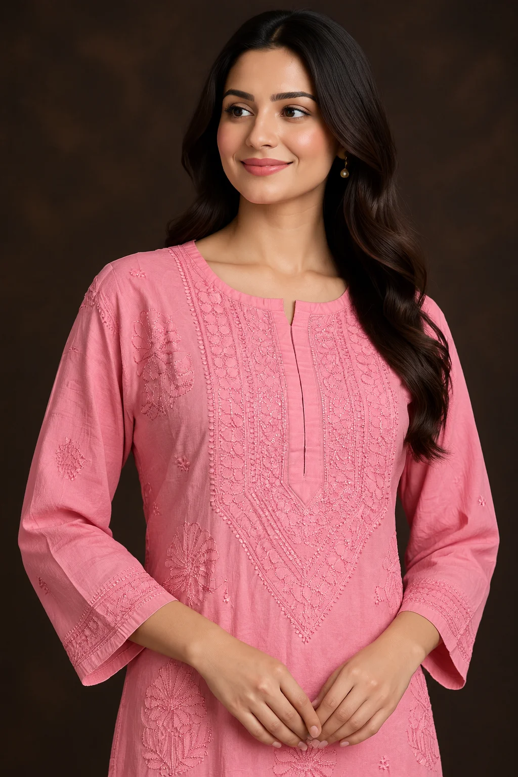 Peach Cascade Chikankari Suit - Pure Mul Chikankari 2-Piece Suit Set by Feathers by Priya - Image 3