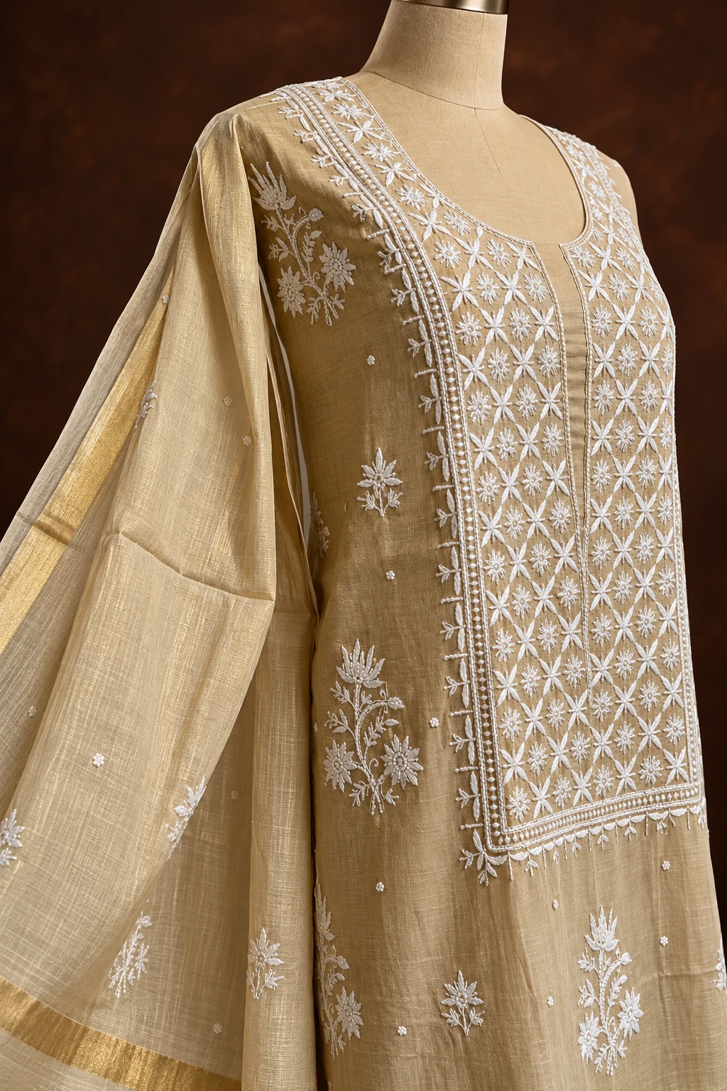 Radiant Gilded Tissue Unstitched Chikankari Suit - Chikankari by Feathers by Priya - Image 2