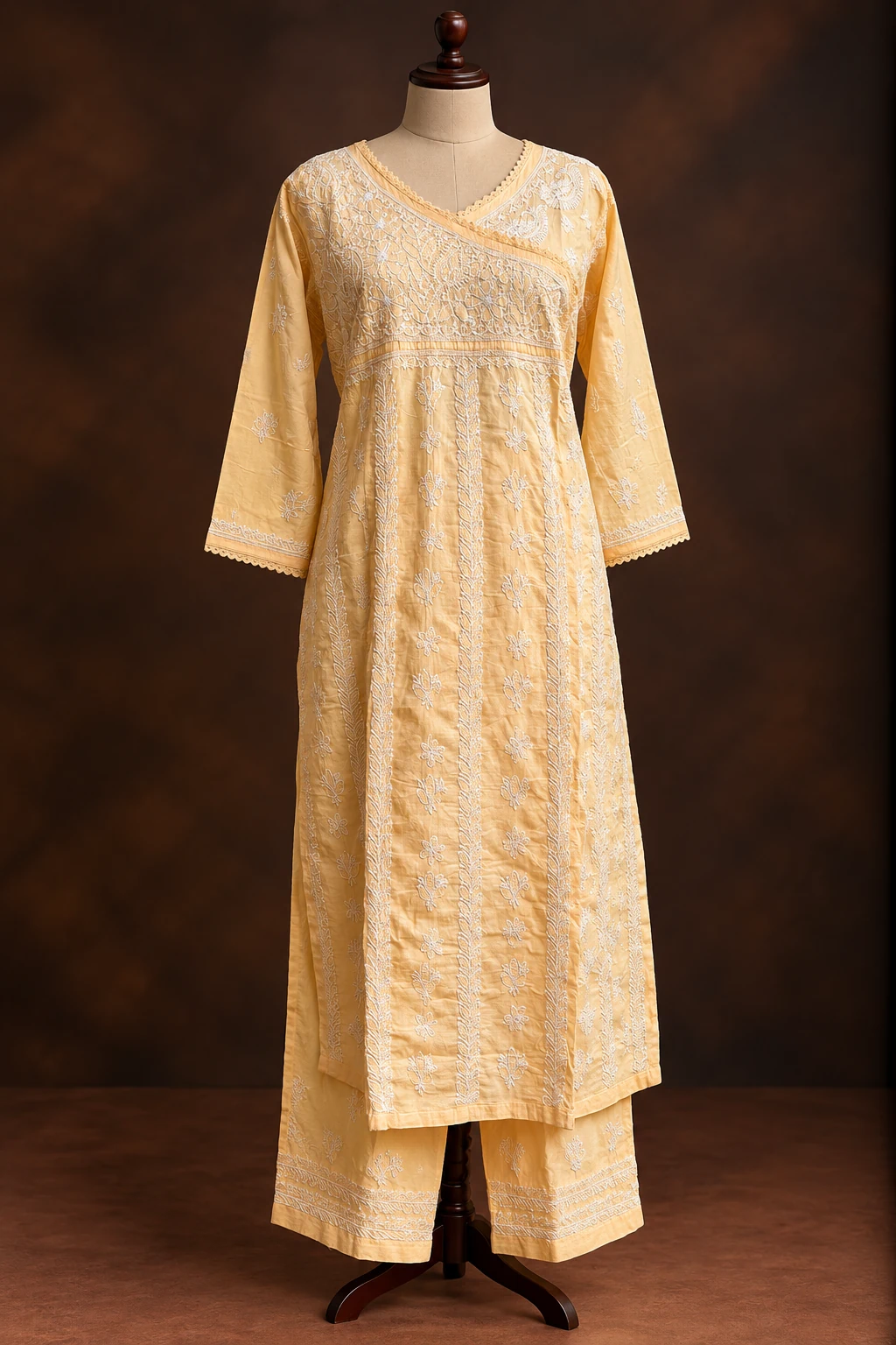 Golden Horizon Angrakha Chikankari Suit - Chikankari 2-Piece Suit Set by Feathers by Priya - Image 3