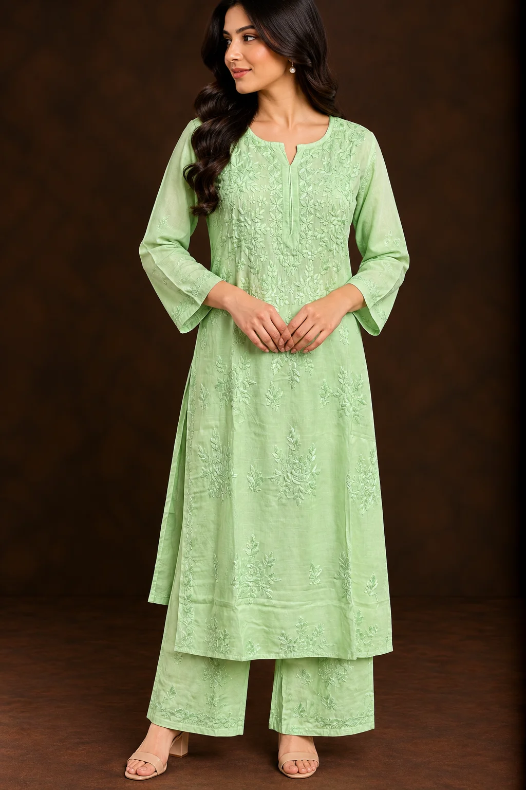file_00000000c05481f499bac7b1d2a6e1b6 Verdant Breeze Chikankari Suit - Muslin Chikankari 2-Piece Suit Set by Feathers by Priya - Image 3