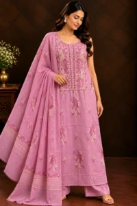 Royal Purple Mulmul Coloured Thread 3-Piece Chikankari Suit - Chikankari by Feathers by Priya