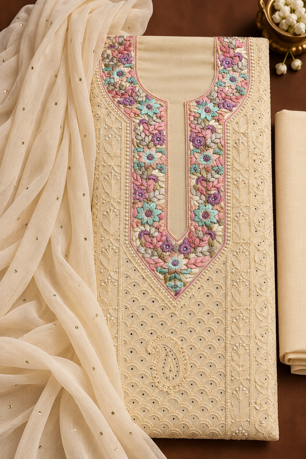 file_00000000c9cc8208b84094e2f751f2e3_result Rose Chanderi Semi-Stitched Chikankari Suit - Mul Chanderi Chikankari by Feathers by Priya - Image 6
