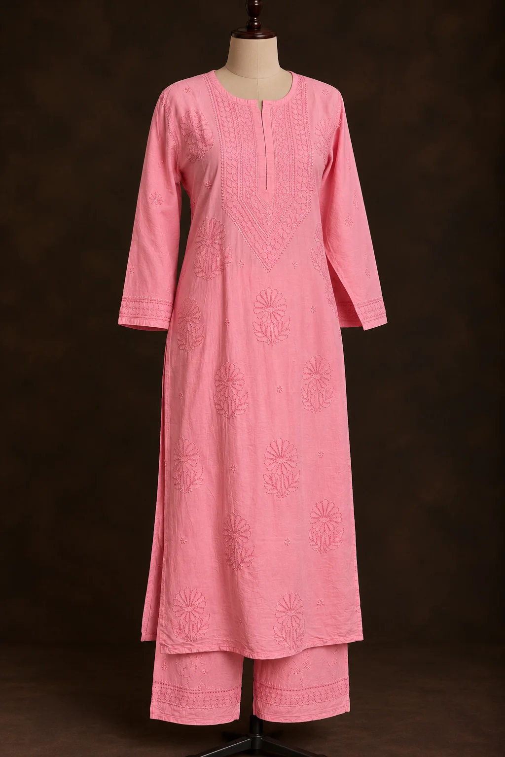Peach Cascade Chikankari Suit - Pure Mul Chikankari 2-Piece Suit Set by Feathers by Priya - Image 10