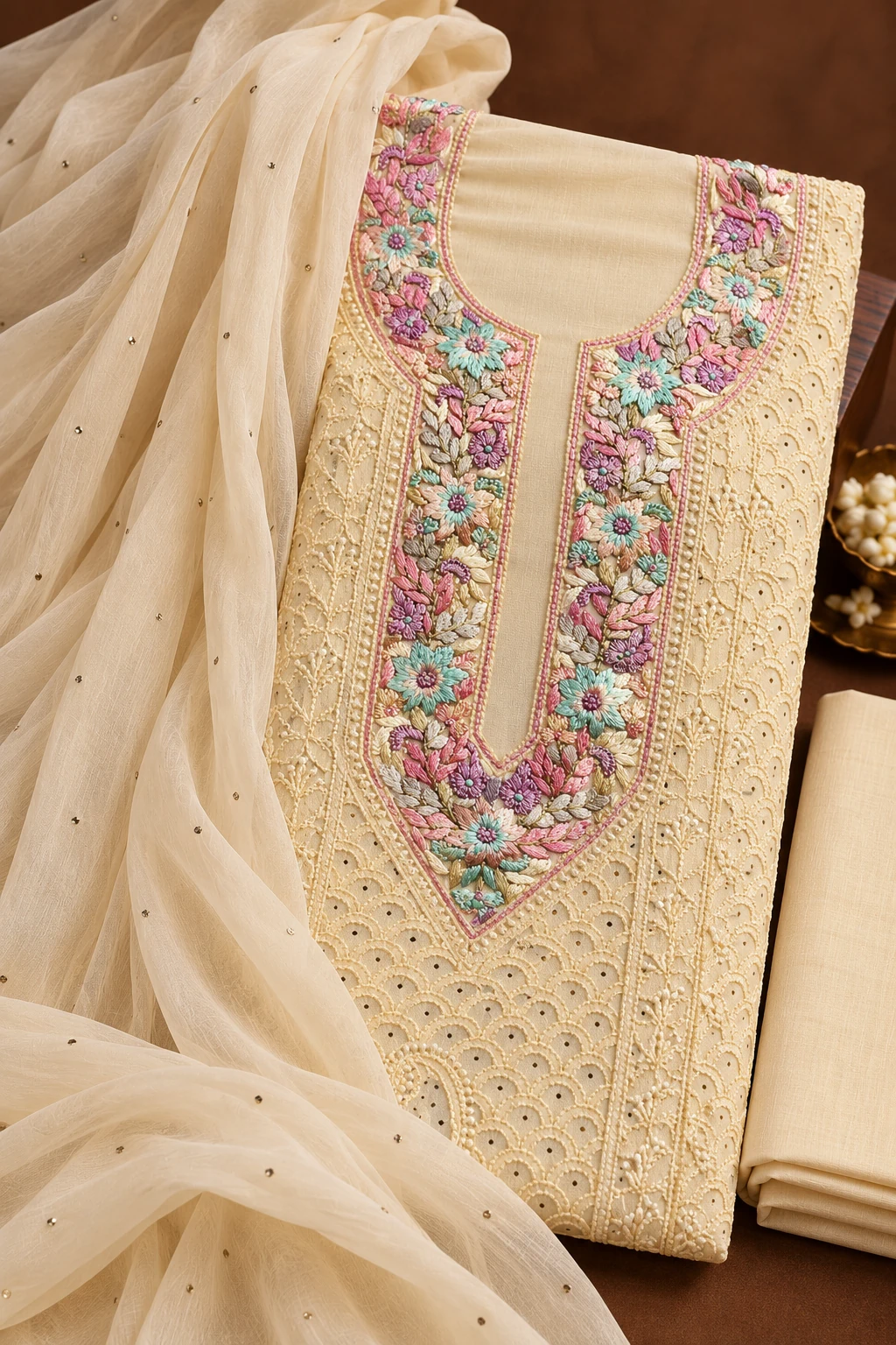 file_00000000cf7c8208808192cdcc6de437_result Rose Chanderi Semi-Stitched Chikankari Suit - Mul Chanderi Chikankari by Feathers by Priya - Image 2
