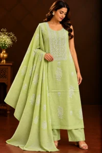 Sage White-Thread Unstitched Chikankari Suit - Chikankari by Feathers by Priya