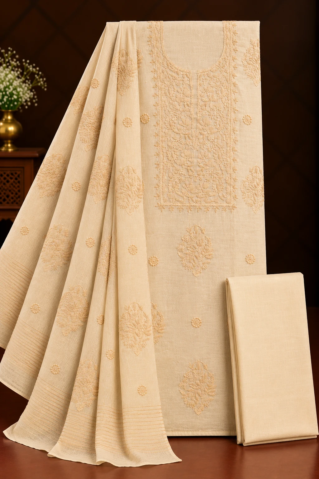 Sage White-Thread Unstitched Chikankari Suit - Chikankari by Feathers by Priya - Image 2