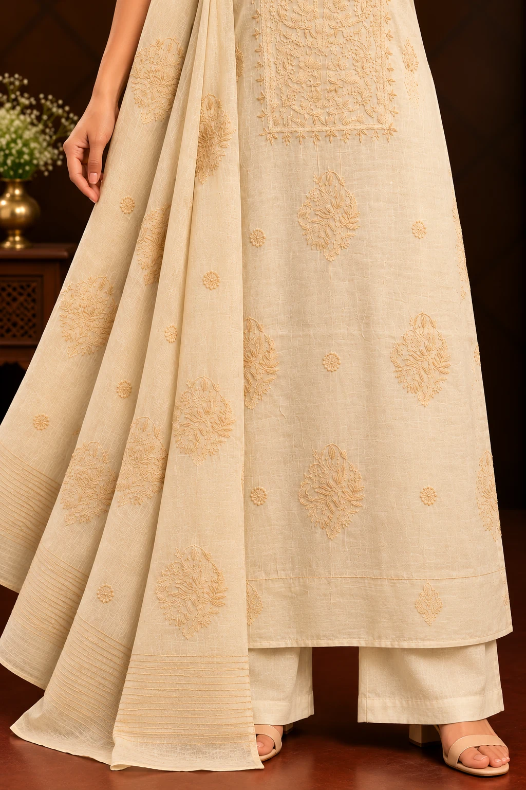Sage White-Thread Unstitched Chikankari Suit - Chikankari by Feathers by Priya - Image 3
