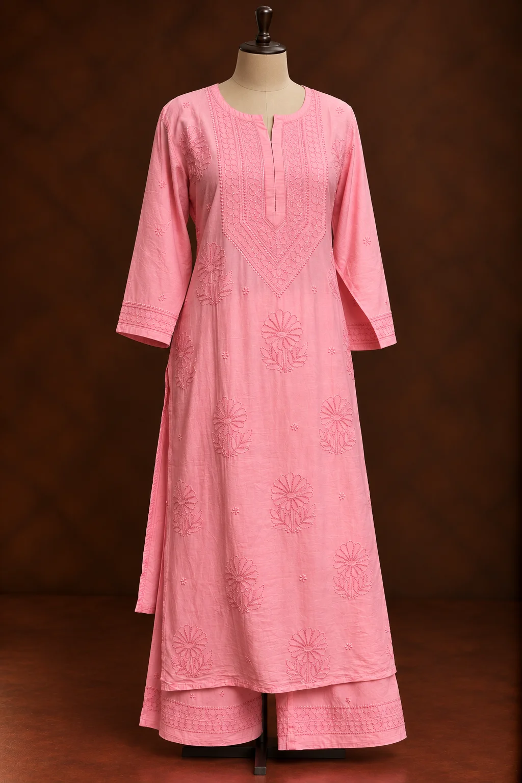 Peach Cascade Chikankari Suit - Pure Mul Chikankari 2-Piece Suit Set by Feathers by Priya - Image 8