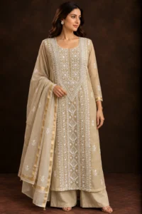 Gilded Tissue Unstitched Chikankari Suit - Chikankari by Feathers by Priya