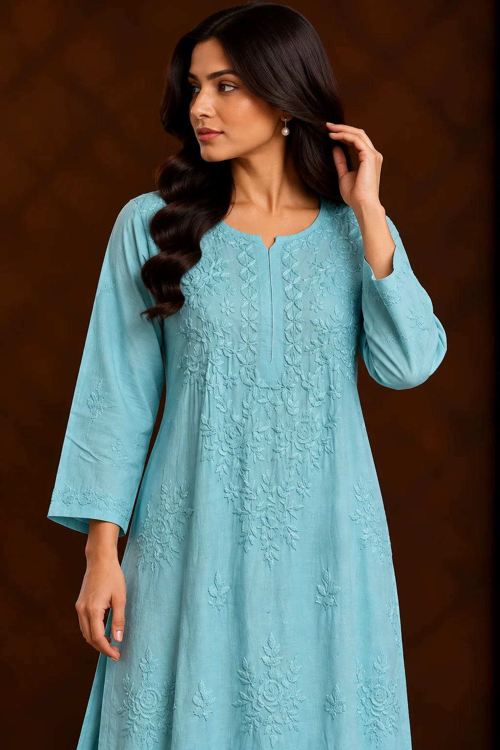 Ocean Whisper Chikankari Suit - Muslin Chikankari 2-Piece Suit Set by Feathers by Priya - Image 3