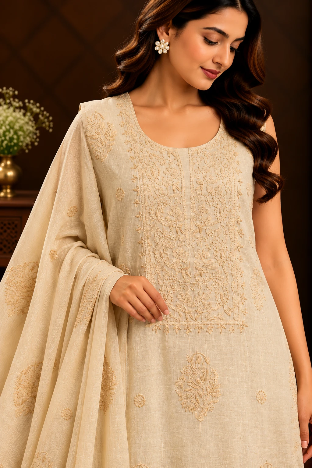 Sage White-Thread Unstitched Chikankari Suit - Chikankari by Feathers by Priya - Image 4