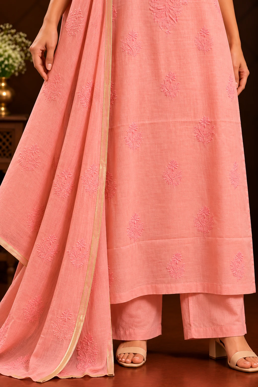 file_00000000fd2882089435163873462dae_result Blush Tone Unstitched Chikankari Suit - Chikankari by Feathers by Priya - Image 3